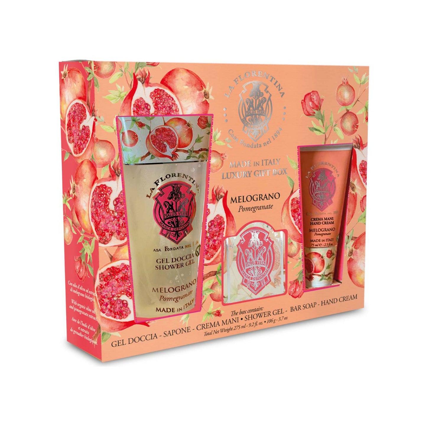 LA FLORENTINA conj. 3 peças Gel banho 200 ml + Creme Mãos 75 ml + Sabonete