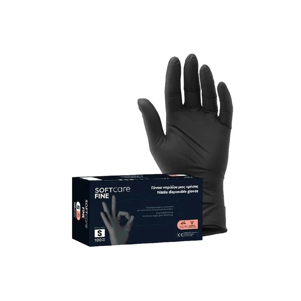 SOFT CARE Luvas Descartáveis Nitrilo sem Pó Pretas S 100 Unidades